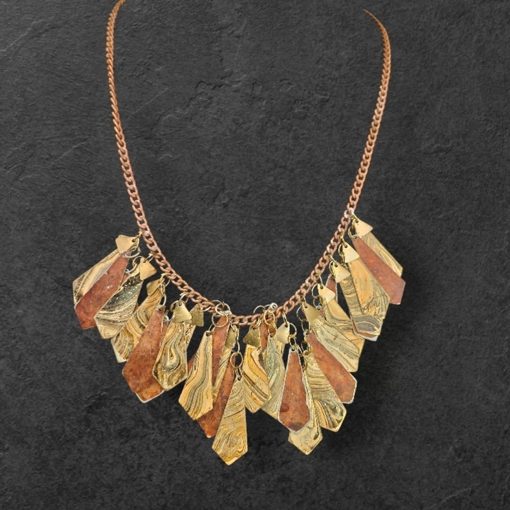 Vintage Hand Dipped Painted Mixed Metal Abstract Boho Necklace